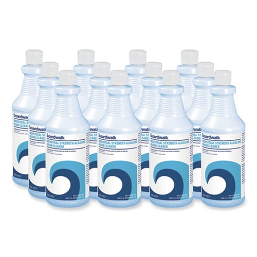 Cleaning & Janitorial Supplies | Boardwalk 608000-12ESSN 32 oz. Bottle Industrial Strength Alkaline Drain Cleaner and Clog Remover (12/Carton) image number 0