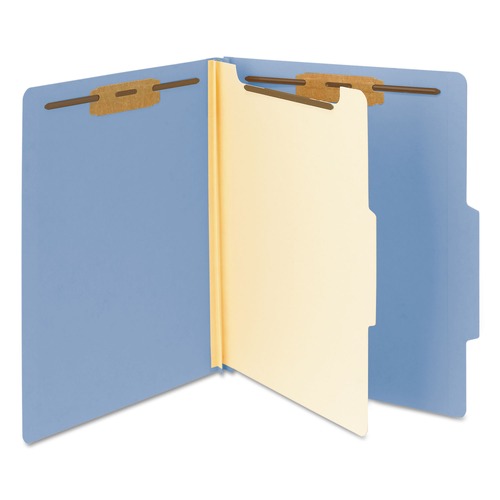 File Folders | Smead 13701 2 in. Expansion 1 Divider Letter Size 4 SafeSHIELD Fasteners Top Tab Classification Folders - Blue Exterior (10/Box) image number 0
