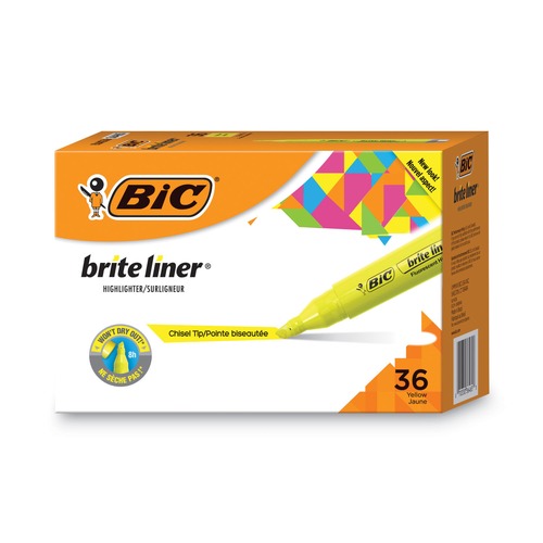 Highlighters | BIC BLMG36YEL Brite Liner Tank-Style Chisel Tip Highlighter Value Pack - Yellow (36-Piece/Pack) image number 0