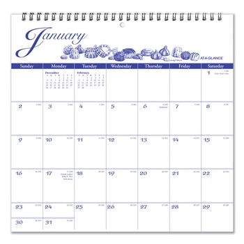 AT-A-GLANCE G1000-17 12 in. x 12 in. 12-Month (Jan-Dec 2026) Illustrator's Edition Wall Calendar - White/Blue Sheets