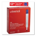Washable Markers | Universal UNV43653 Broad Chisel Tip Dry Erase Marker - Blue (1 Dozen) image number 4