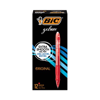 BIC RLC11 RED Medium 0.7 mm Gel-ocity Retractable Gel Pen - Red Ink, Translucent Red Barrel (1-Dozen)