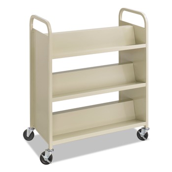 CLEANING AND SANITATION | Safco 5357SA 36 in. x 18.5 in. x 43.5 in. 300 lbs. Capacity 6 Shelves Metal Steel Double-Sided Book Cart -  Sand