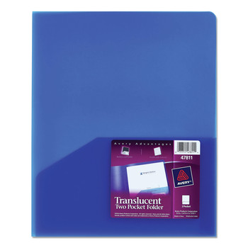 Avery 47811 11 in. x 8.5 in. 20 Sheet Capacity 2-Pocket Plastic Folder - Translucent Blue
