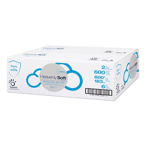 Paper Towels and Napkins | Papernet 410073 Heavenly Soft Special Center Pull Towel 2-Ply 7.6 x 12 White 600 Sheets/Roll 6 Rolls/Carton image number 0