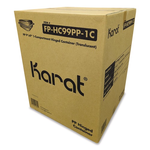 Food Trays, Containers, and Lids | Karat FP-HC99PP-1C Polypropylene Plastic Hinged Container 9.35 x 9.22 x 3.17 Clear Plastic 50/Pack 4 Packs/Carton image number 0