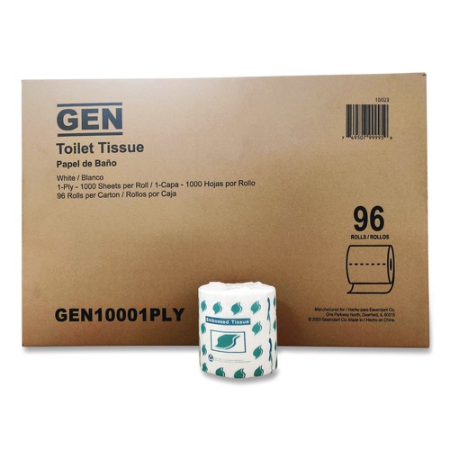 Toilet Paper | GEN GEN10001PLY 1-Ply Septic Safe Bath Tissue - White (1000 Sheets/Roll, 96 Rolls/ Carton) image number 0