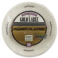  | AJM Packaging Corporation AJM CP9GOEWH 9 in. Diameter Gold Label Coated Paper Plates - White (100/Pack, 10 Packs/Carton) image number 0