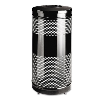 Rubbermaid Commercial FGS3ETBKPL 25 gal. Classics Perforated Steel Open Top Receptacle - Black