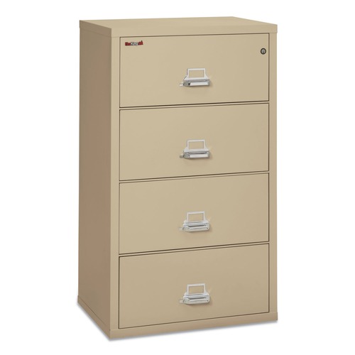 Office Filing Cabinets & Shelves | FireKing 4-3122-CPA 4 Legal/Letter-Size File Drawers 260 lbs. Overall Capacity 31.13 in. x 22.13 in. x 52.75 in. Insulated Lateral File - Parchment image number 0