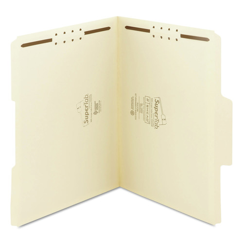 File Folders | Smead 14535 0.75 in. Expansion 2 Fasteners Letter Size 11-pt SuperTab Reinforced Guide Height Fastener Folders - Manila (50/Box) image number 0