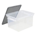 File Folders | Storex 61530U01C 18.5 in. x 14.25 in. x 10.88 in. Portable Letter/Legal File Tote with Locking Handles - Clear/Silver image number 0