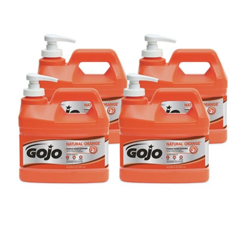  | GOJO Industries 0958-04 NATURAL ORANGE 0.5 Gallon Pump Bottle Pumice Hand Cleaner - Citrus (4/Carton) image number 0