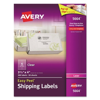 Avery 05664 Easy Peel 3.33 in. x 4 in. Shipping Labels with Sure Feed - Matte Clear (6-Piece/Sheet, 50 Sheets/Box)