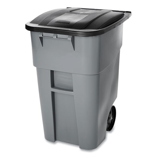 Trash & Waste Bins | Rubbermaid Commercial FG9W2700GRAY Brute 50 Gallon Square Molded Plastic Rollout Container - Gray image number 0