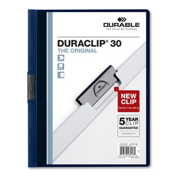 Durable 220328 DuraClip 30 Sheet Capacity Letter Size Vinyl Report Cover - Navy/Clear (25/Box)