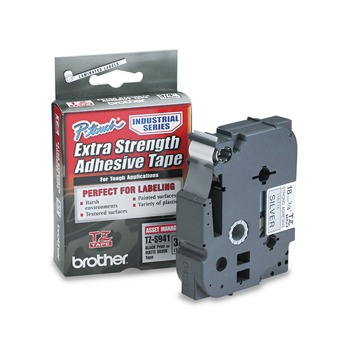 Brother P-Touch TZES941 0.7 in. x 26.2 ft. TZ Extra-Strength Adhesive Laminated Labeling Tape - Black on Matte Silver