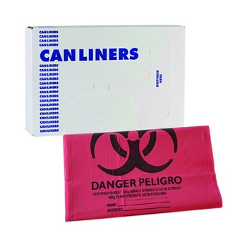 STORAGE AND ORGANIZATION | Boardwalk A8046PRK 40 in. x 46 in. 45 gal. 1.3 mil Linear Low Density Health Care Trash Can Liners - Red (100/Carton)