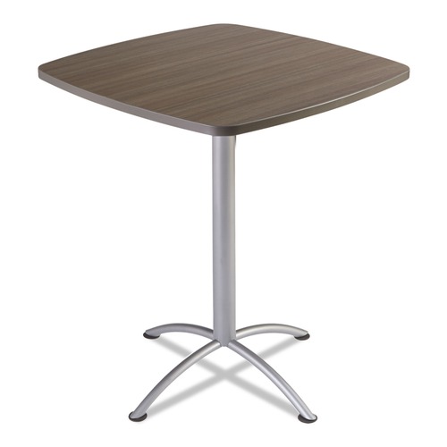 Office Desks & Workstations | Iceberg 69757 36 in. x 36 in. x 42 in. iLand Bistro-Height Square Table with Contoured Edges - Natural Teak Top/Silver Base image number 0