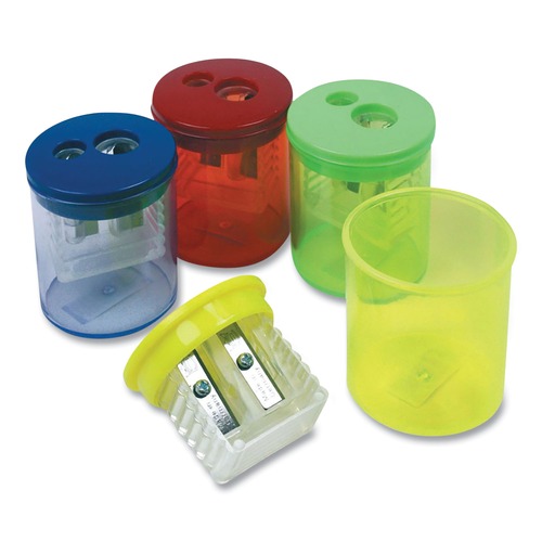 Pencil Sharpeners | TPG Creations ESN-51301 1.5 x 1.75 Eisen Two-Hole Pencil Sharpener - Randomly Assorted Barrel and Lid Colors image number 0