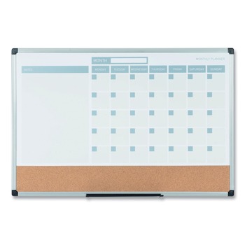 BULLETIN BOARDS | MasterVision MB3507186 24 in. x 18 in. 3-in-1 Monthly Planning/Scheduling Calendar Planner Board - Tan/White/Blue Surface/Satin Aluminum Frame