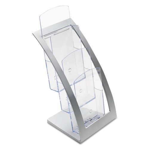 Filing Racks | Deflecto 693645 6.75 in. x 6.94 in. x 13.31 in. 3-Tier Literature Holder - Leaflet Size, Silver image number 0