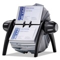 Desk Accessories & Office Organizers | Durable 241701 8.75 in. x 7.13 in. x 8.06 in. VISIFIX Plastic Flip Rotary Business Card File Holds 400 2.88 in. x 4.13 in. Cards - Black/Silver image number 1