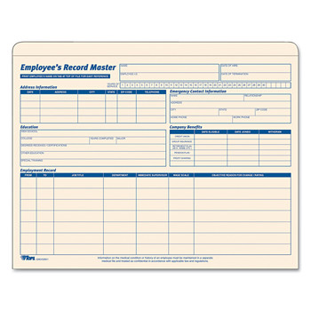 TOPS 32801 Straight Tab Employee Record Master File Jacket - Letter, Manila (15/Pack)