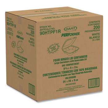 Dart 90HTPF1R 9 in. x 9.4 in. x 3 in. Foam Hinged Performer Perforated Lid Container - White (200/Carton)