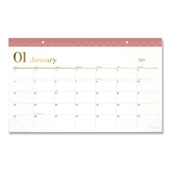 NOTEBOOKS AND PADS | AT-A-GLANCE 1606705 17.75 in. x 11 in. 12-Month (Jan-Dec 2026) Workstyle Compact Deskpad - White Sheets/Pink Headband/Clear Corners