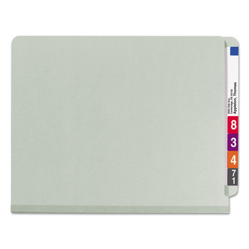 Smead 26820 3 in. Expansion End Tab Pressboard Classification Folder with 8 SafeSHIELD Fasteners - Letter Size/Gray-Green (10/Box)