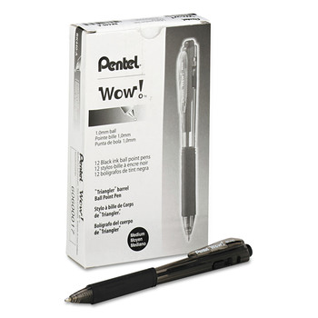 PENS PENCILS AND MARKERS | Pentel BK440-A Medium 1 mm Retractable WOW! Ballpoint Pen - Black Ink, Smoke/Black Barrel (1-Dozen)