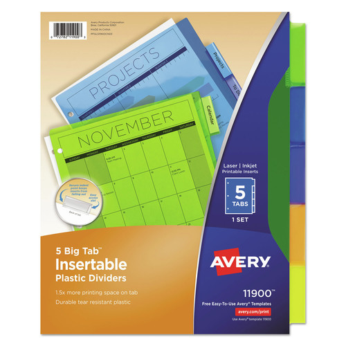 Dividers & Tabs | Avery 11900 Big Tab 11 in. x 8.5 in. 5-Tab Insertable Plastic Dividers - Assorted (1-Set) image number 0