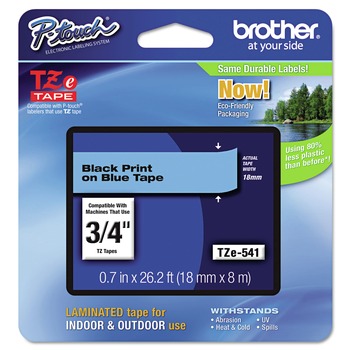 LABELS AND LABEL MAKERS | Brother P-Touch TZE541 0.7 in. x 26.2 ft. TZe Standard Adhesive Laminated Labeling Tape - Black on Blue