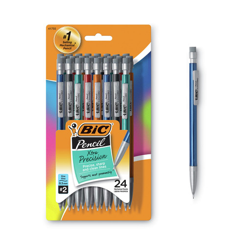 Pens | BIC MPLMFP241 Xtra-Precision 0.5 millimeter HB (No. 2) Mechanical Pencil Value Pack - Black Lead/Assorted Barrel (24/Pack) image number 0