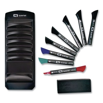 PENS PENCILS AND MARKERS | Quartet 558 Broad Chisel Tip Marker Caddy Kit - Assorted Colors (8/Set)