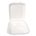 Food Trays, Containers, and Lids | Plastifar 12094 9 in. x 9 in. x 3 in. Secure Two Tab Latch Poly Bag 3 Compartments Foam Hinged Lid Container - White (200/Carton) image number 2