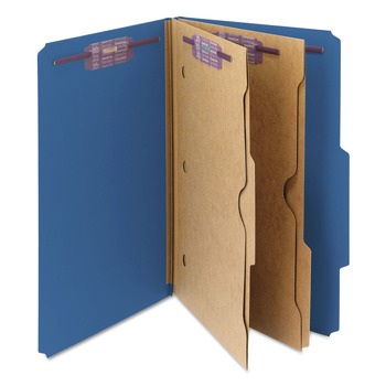 Smead 19077 6 SafeSHIELD Fasteners 2 Dividers Legal Size 6-Section Pressboard Top Tab Pocket Classification Folders - Dark Blue (10/Box)