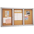 Labor Day Sale | Quartet 2366 72 in. x 36 in. Enclosed Indoor Cork Bulletin Board with 3 Hinged Doors - Tan Surface, Silver Aluminum Frame image number 1