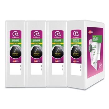 Avery 17030 3 Slant Rings 3 in. Capacity 11 in. x 8.5 in. Durable View Binder with DuraHinge - White (4/Pack)