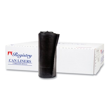 TRASH WASTE BINS | Inteplast Group S386017K 60 gal. 17 microns 38 in. x 60 in. High-Density Interleaved Commercial Can Liners - Black (25 Bags/Roll, 8 Rolls/Carton)