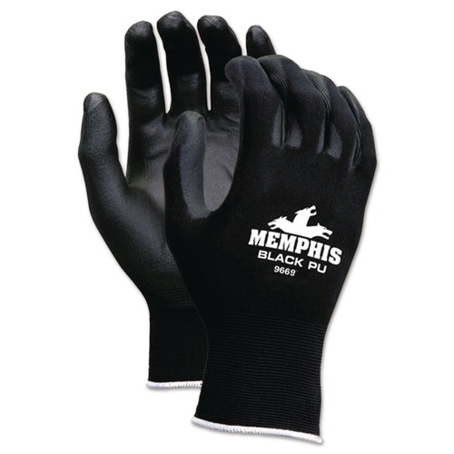 Disposable Gloves | MCR Safety 9669L Economy PU Coated Work Gloves - Large Black (1-Dozen) image number 0
