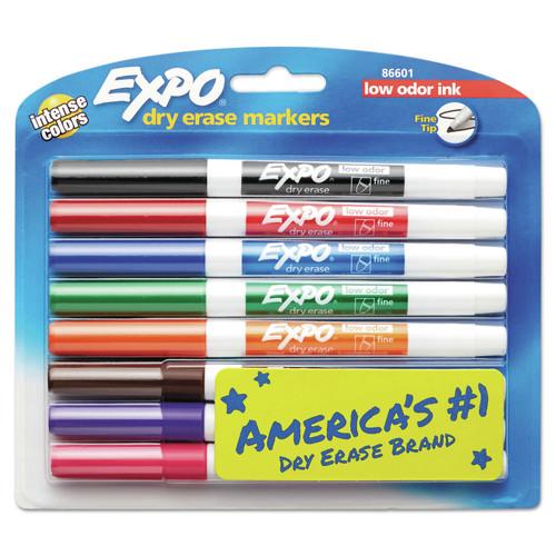 Washable Markers | EXPO 86601A Low-Odor Bullet Tip Dry-Erase Marker - Fine/Assorted Colors (8/Set) image number 0