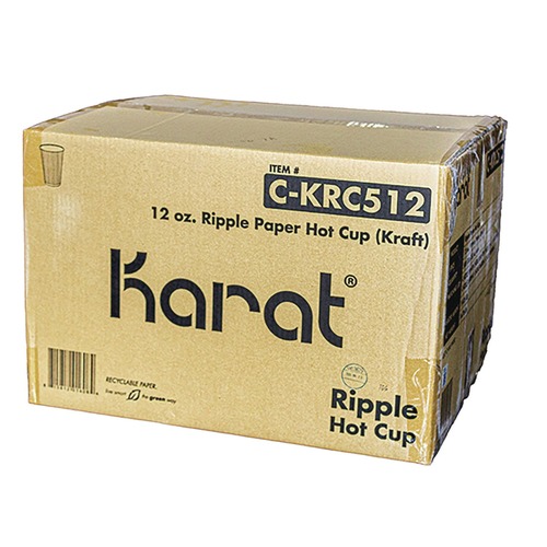Cups and Lids | Karat C-KRC512 12 oz. Paper Ripple Hot Cups - Kraft/White (500/Carton) image number 0