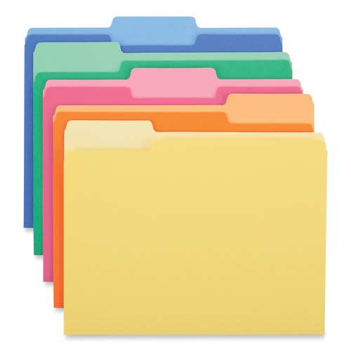 File Folders | Universal UNV16466 Deluxe Heavyweight 1/3-Cut Tab Assorted File Folders - Letter Size, Assorted Colors (50/Pack) image number 0