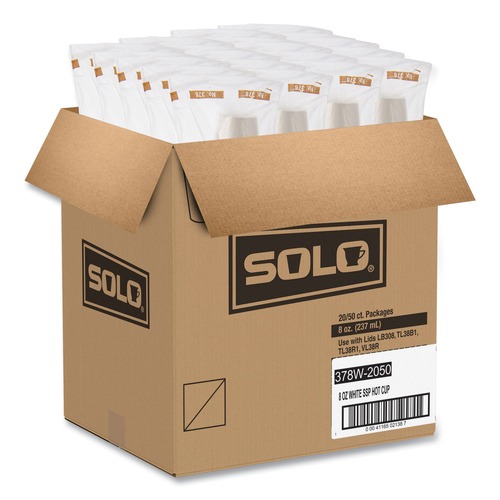  | SOLO 378W-2050 8 oz. Single-Sided Poly Paper Hot Cups - White (1000/Carton) image number 0