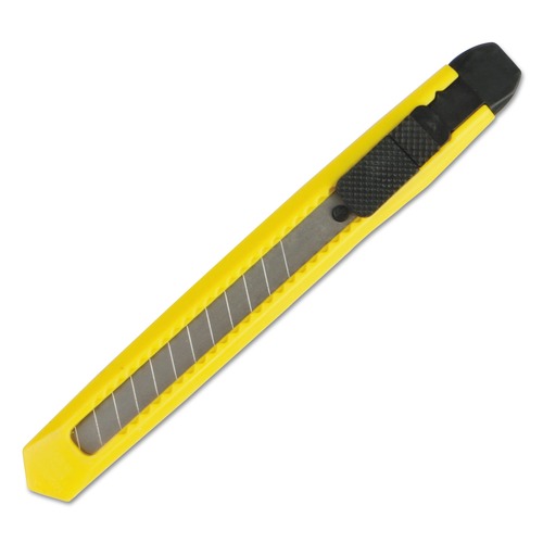 Box Cutters & Utility Knives | Boardwalk BWKUKNIFE75 5 in. Plastic Handle 0.39 in. Blade Length Retractable Snap-Off Blade Knife - Yellow image number 0