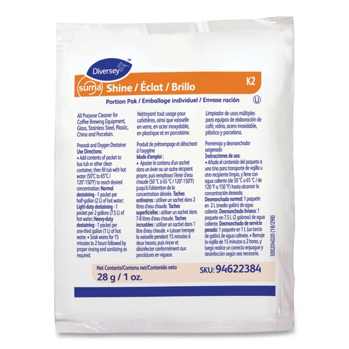 Cleaning & Janitorial Supplies | Diversey Care 94622384 Suma Shine Powder Portion Pak (100/Carton) image number 0