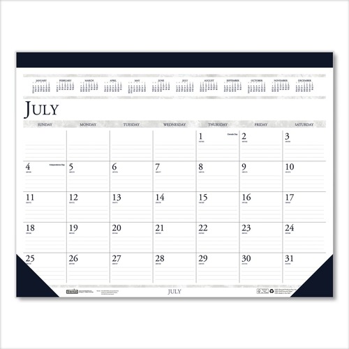 Bulletin Boards | House of Doolittle 1556 18.5 in. x 13 in. 14-Month (July 2025 to Aug 2026) Recycled Academic Desk Pad Calendar - White/Blue image number 0
