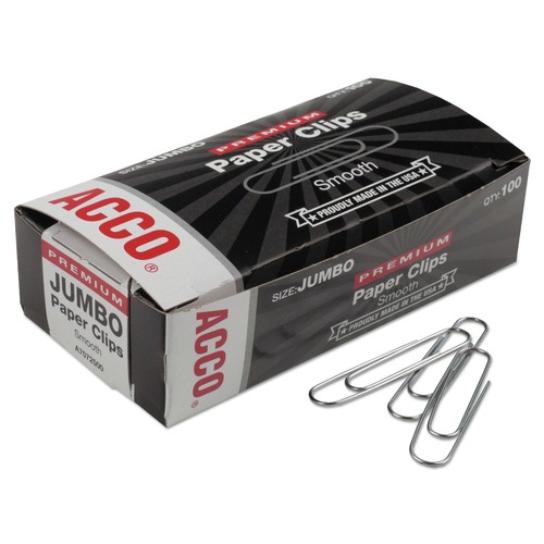 Back to School Sale | ACCO A7072500G Jumbo Smooth Premium Heavy-Gauge Wire Paper Clips - Silver (1000/Pack) image number 0